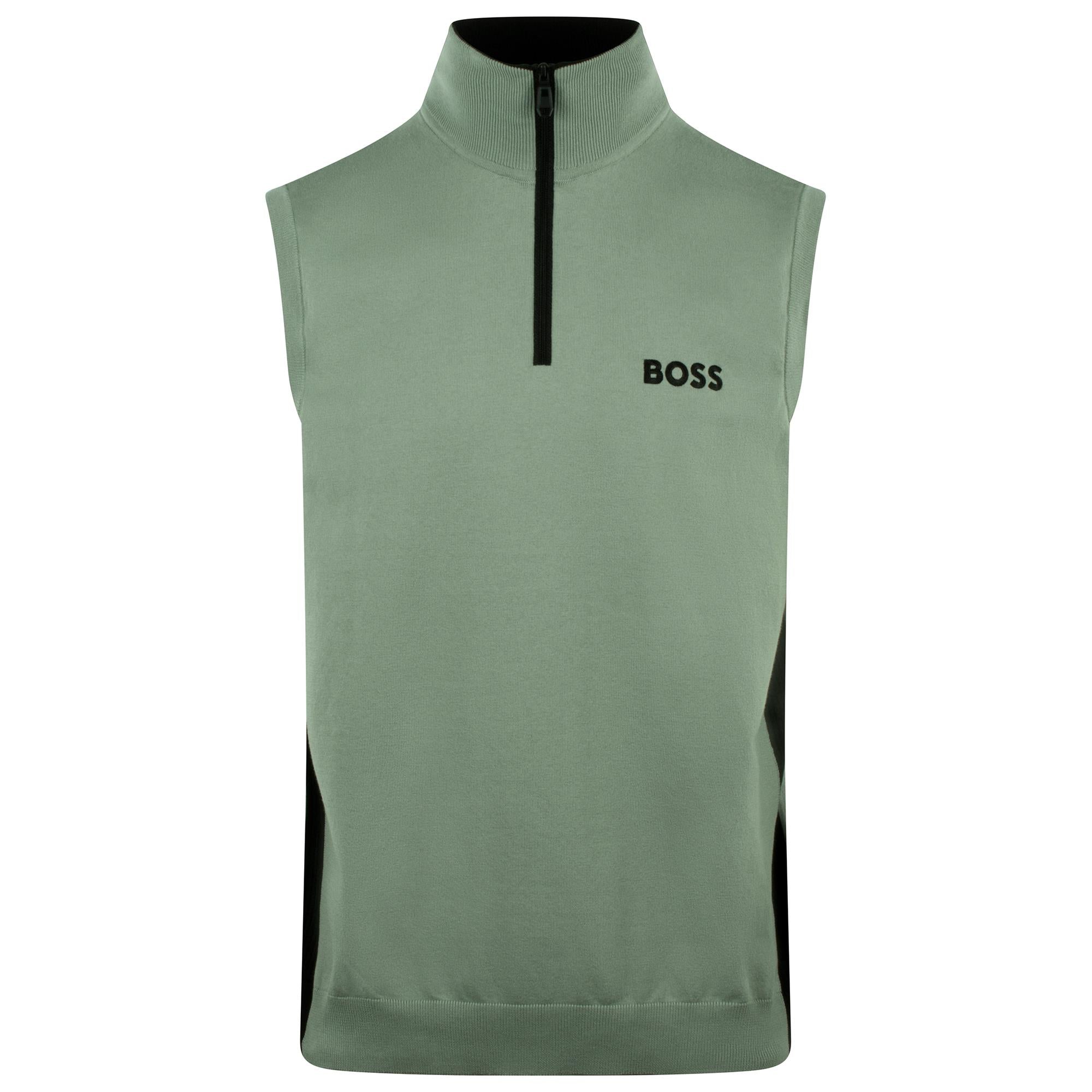 Boss K_Golf_V_0 Cotton Quarter Zip Slipover Open Green
